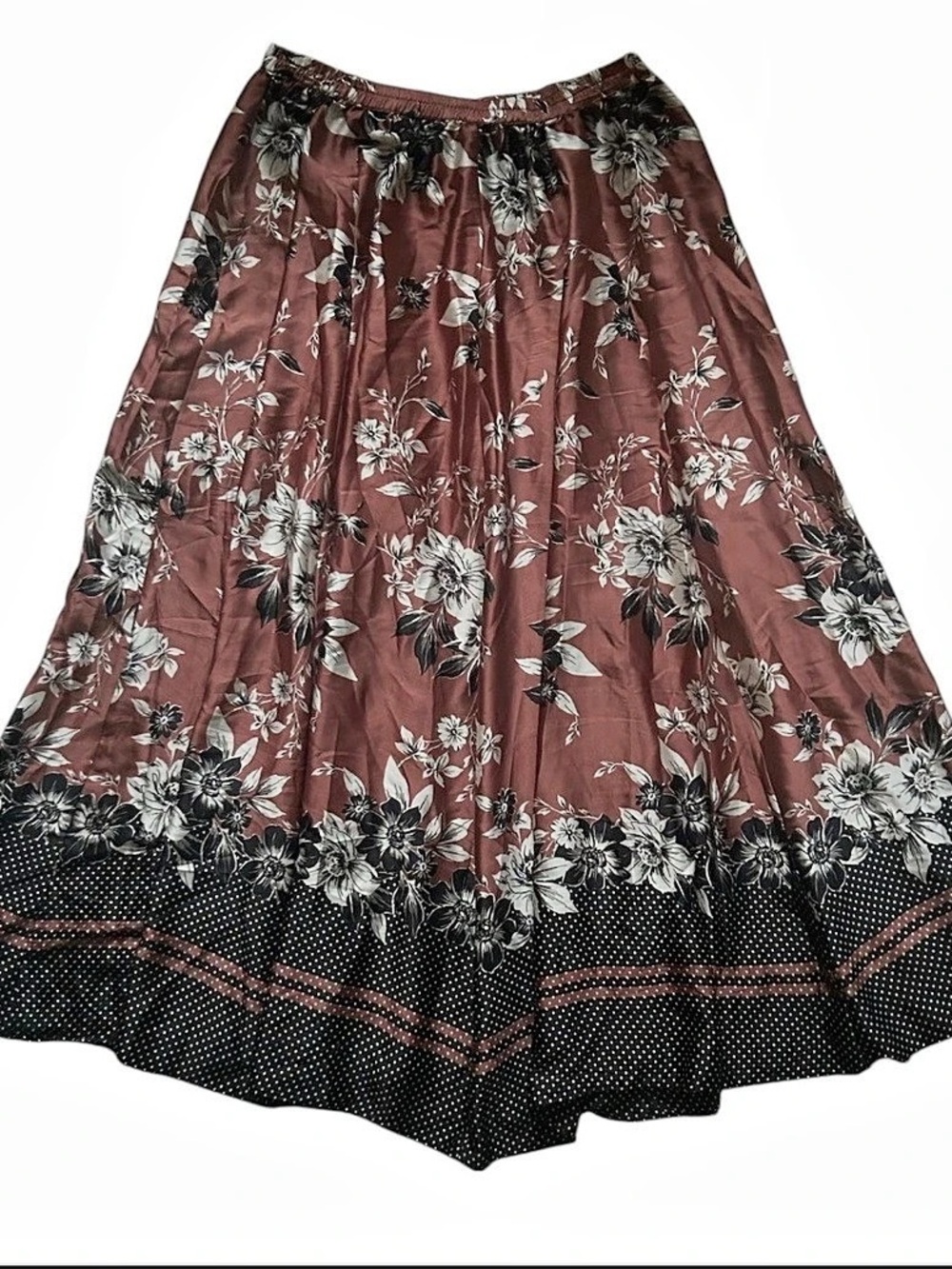 Floral Brown & Black Midi Skirt